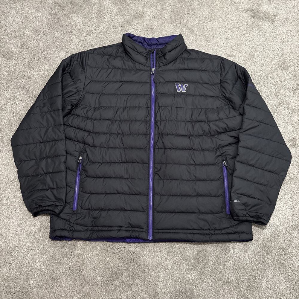 Washington Huskies Columbia Omni Heat Jacket Men XL Black Puffer UW Dawgs